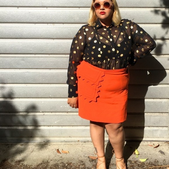 VICTORIA BECKHAM x TARGET Orange Twill Scallop Pocket A-Line Mini Skirt NWT - Picture 5 of 6